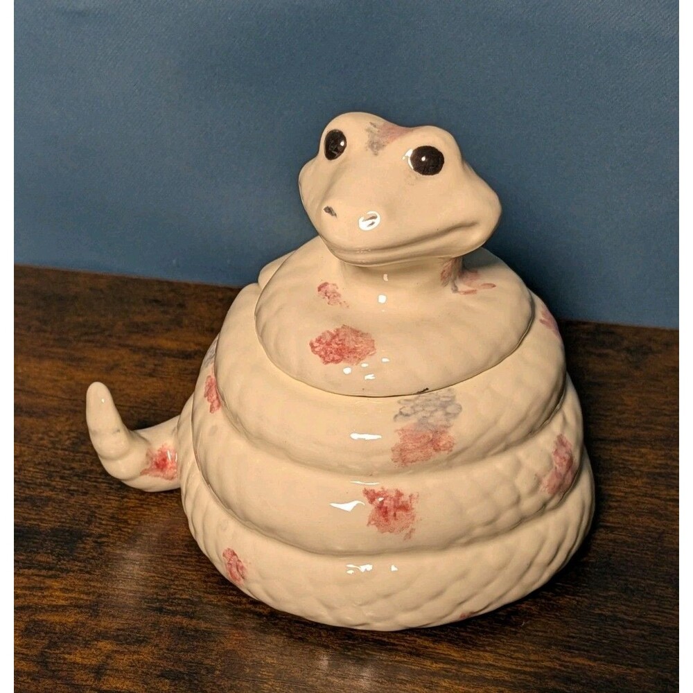 Snake Box Ceramic Studio Hand Painted Hobbyist Trinket Lidded Pink Gray Speckled